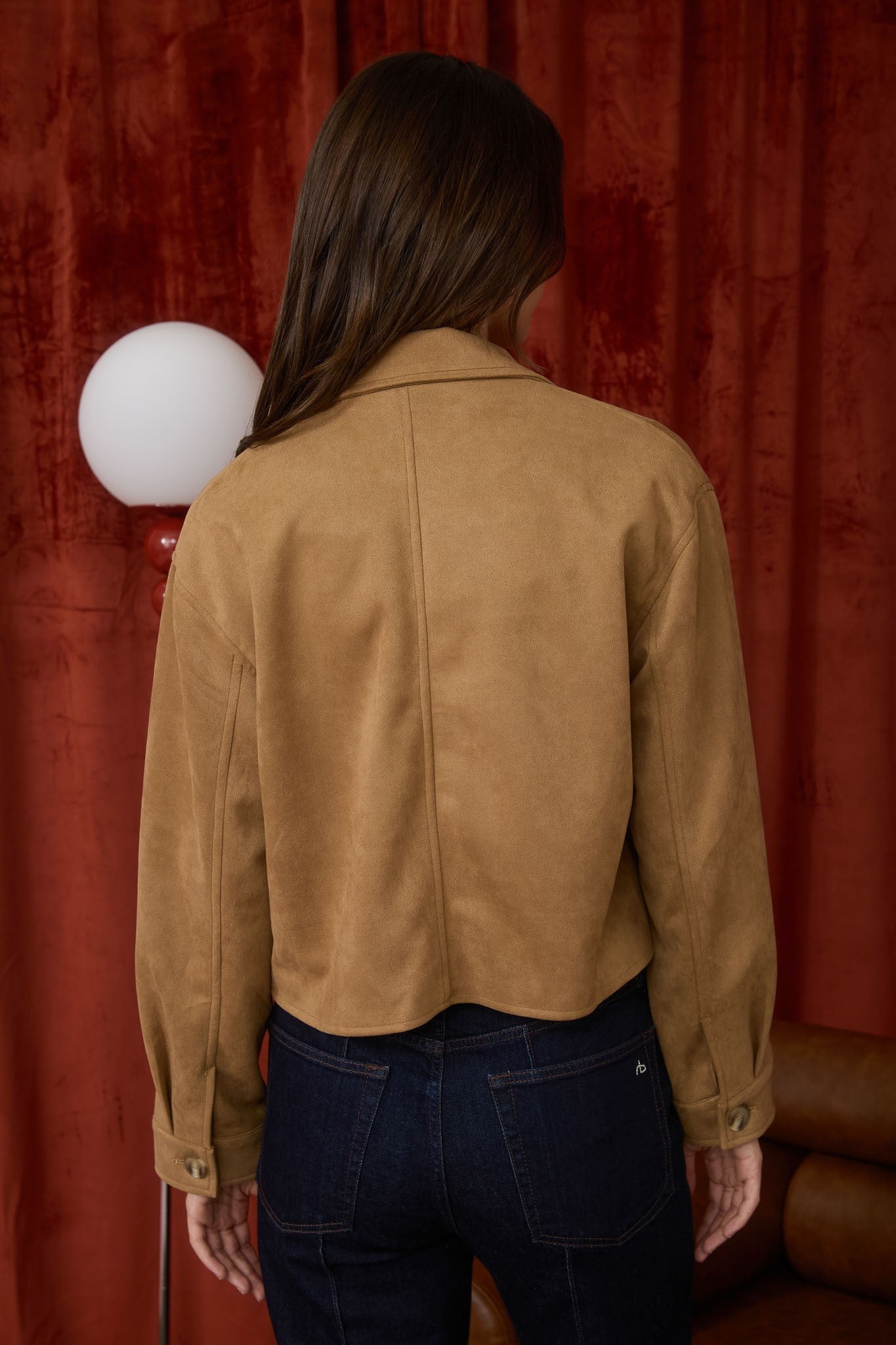  Cleo Suede Collared Jacket, Camel