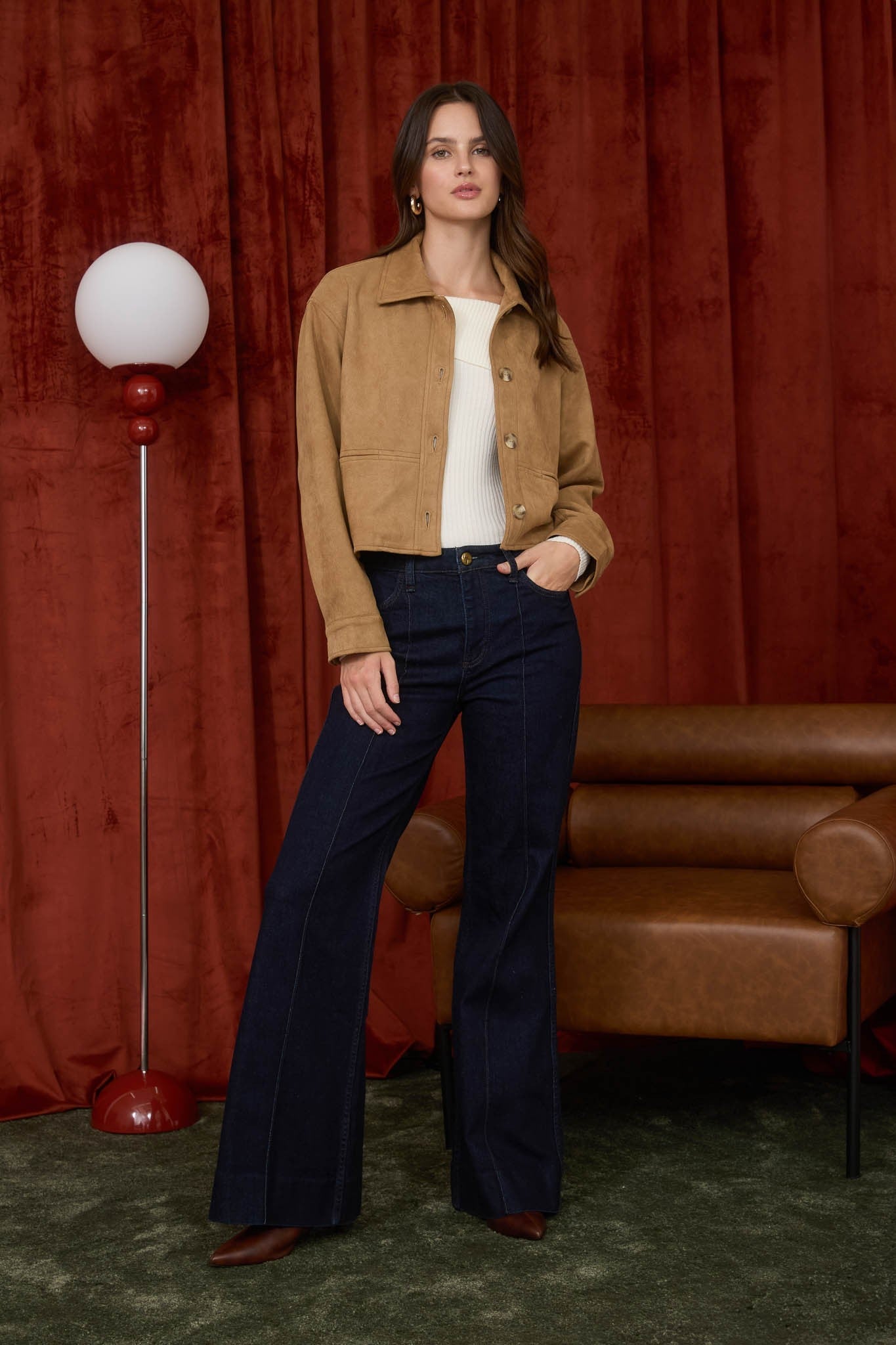  Cleo Suede Collared Jacket, Camel