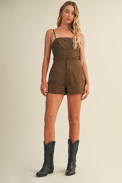  Everly High Waist Suede Shorts, Dark Oak