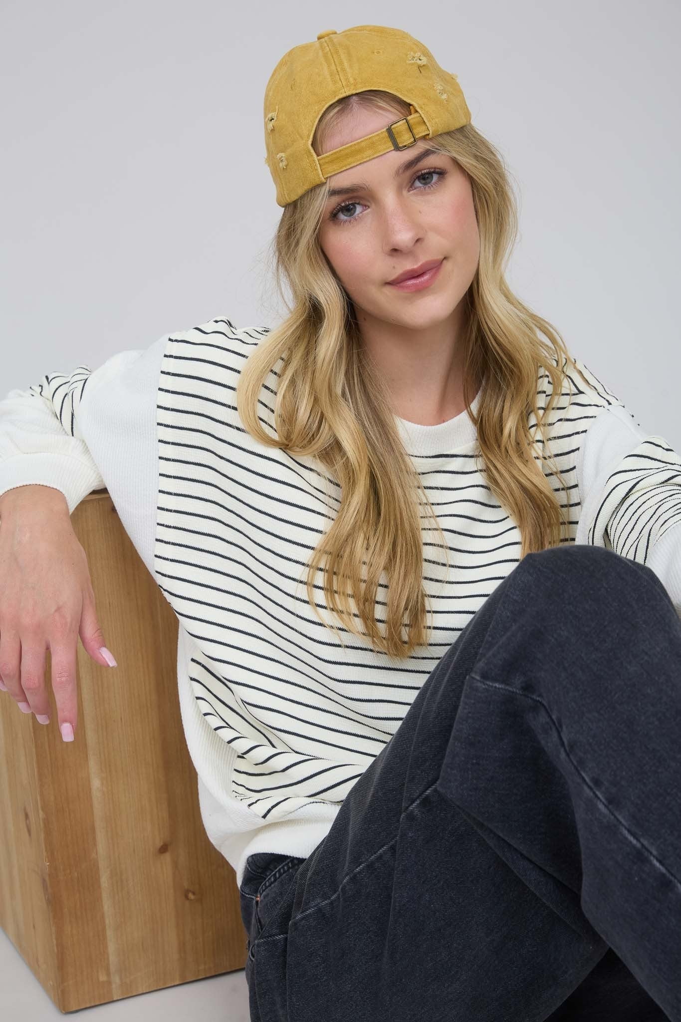  Livvy Contrast Stripe Knit Top, Ivory