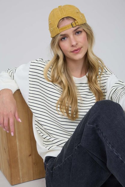  Livvy Contrast Stripe Knit Top, Ivory