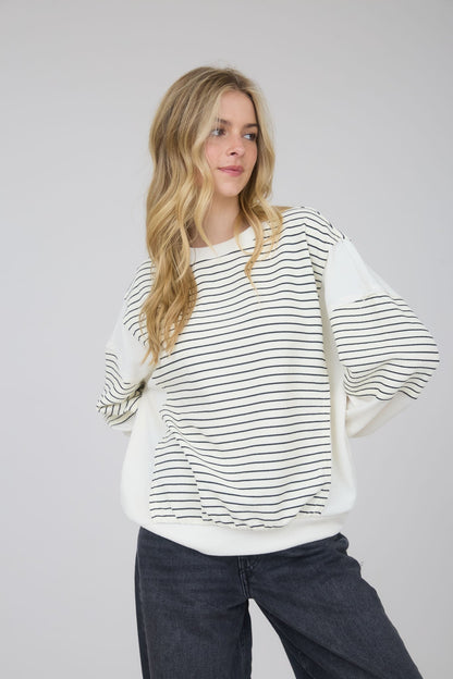  Livvy Contrast Stripe Knit Top, Ivory