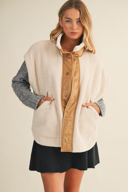  Jasmine Fleece Suede Contrast Vest, Ecru