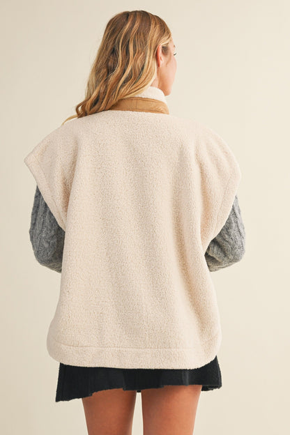  Jasmine Fleece Suede Contrast Vest, Ecru