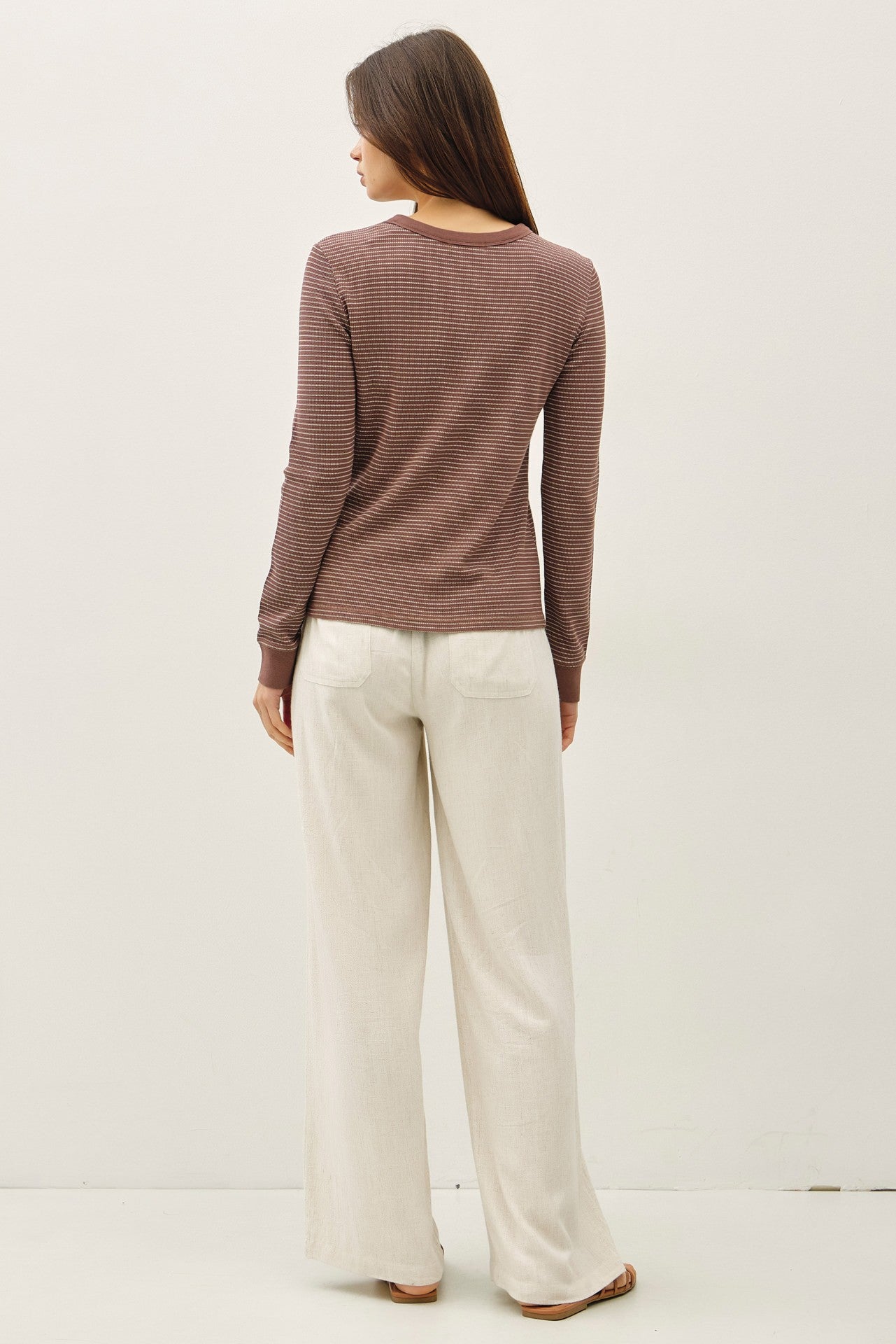 Be Cool Madelyn Stitched Thermal Top, Brown