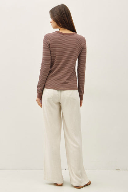 Be Cool Madelyn Stitched Thermal Top, Brown