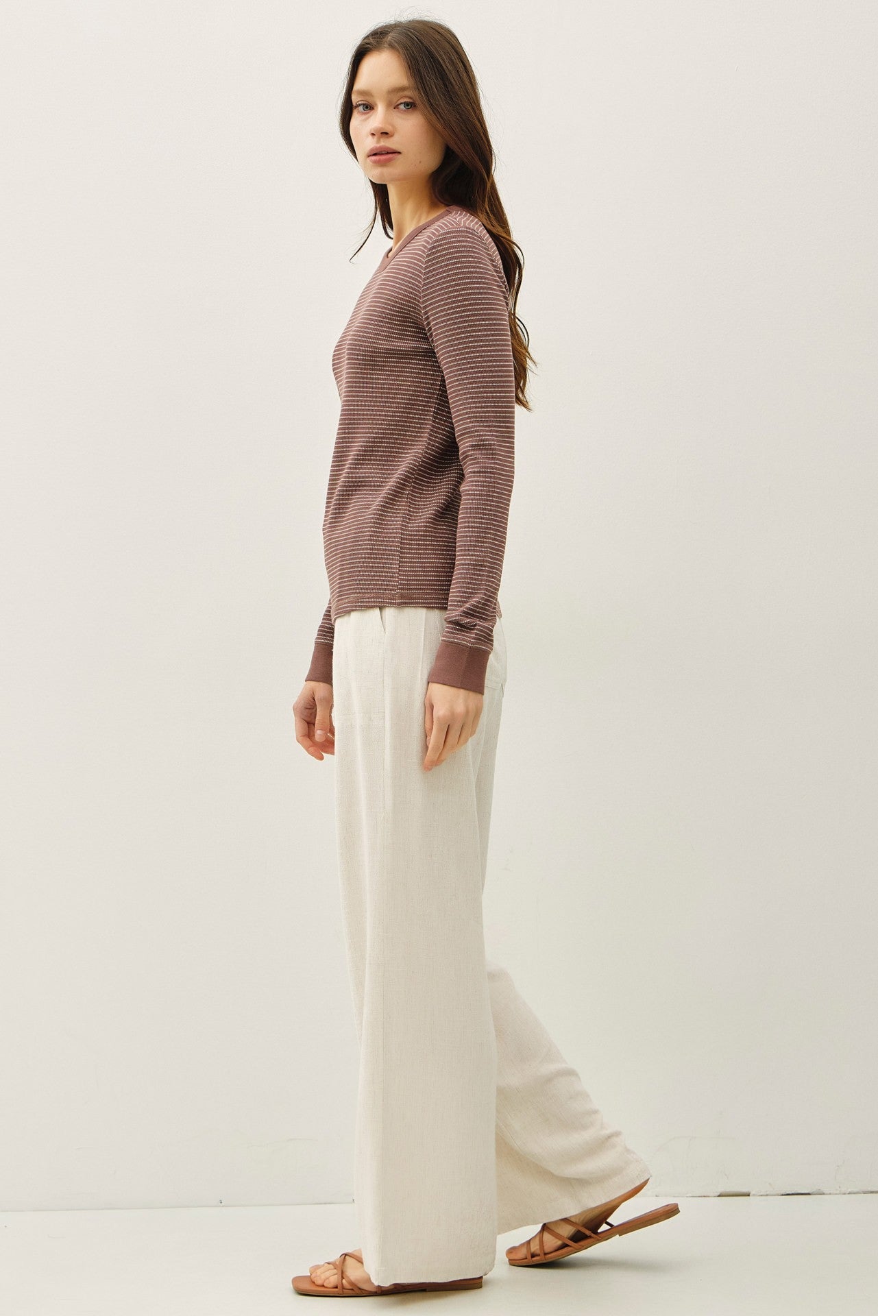 Be Cool Madelyn Stitched Thermal Top, Brown