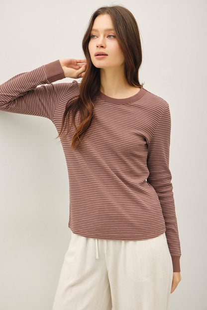 Be Cool Madelyn Stitched Thermal Top, Brown
