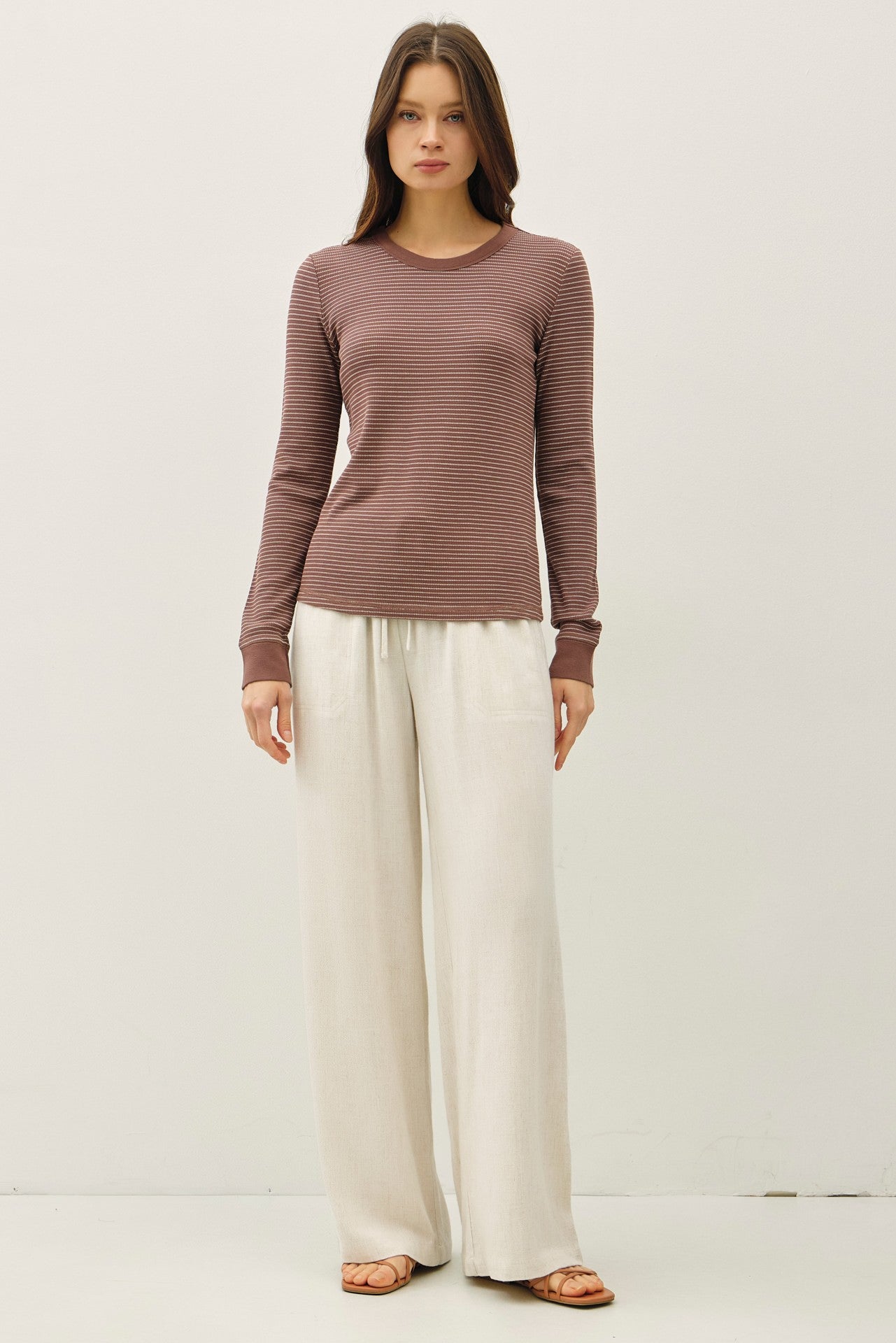 Be Cool Madelyn Stitched Thermal Top, Brown
