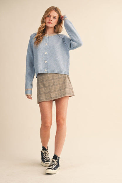  Amelia Sweater Cardigan, Sky Blue Taupe