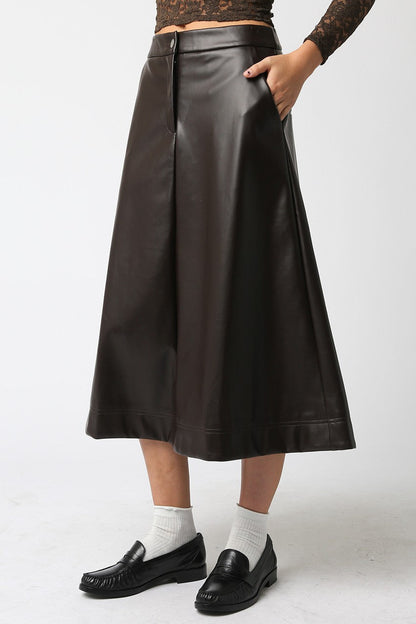  Carter Faux Leather Midi Skirt, Dark Chocolate