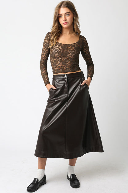  Carter Faux Leather Midi Skirt, Dark Chocolate