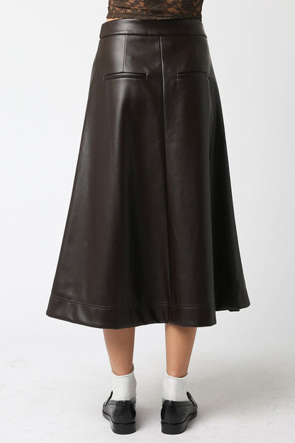  Carter Faux Leather Midi Skirt, Dark Chocolate
