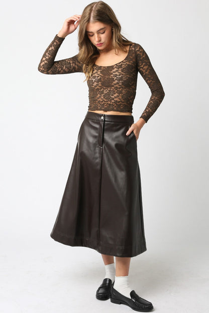  Carter Faux Leather Midi Skirt, Dark Chocolate