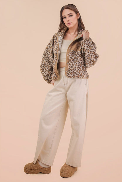  Cali Fleece Jacket, Cream Leopard