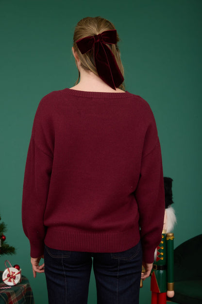  Elle Teddy Bear Graphic Sweater, Burgundy