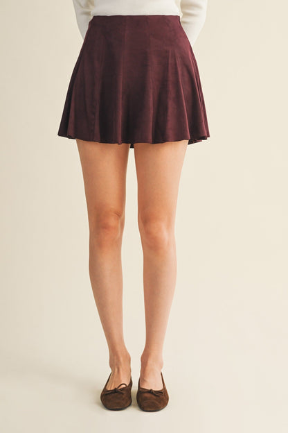  Oaklyn Suede Flared Skort, Merlot