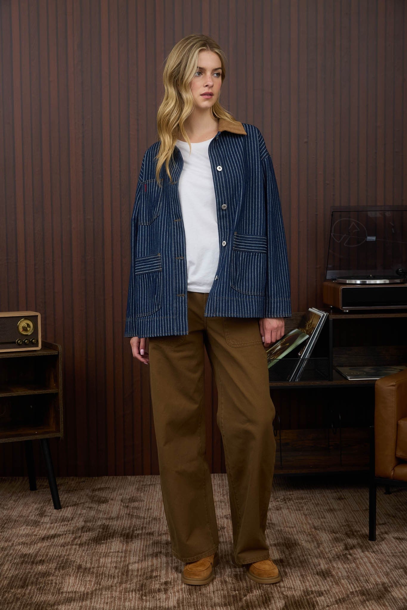  Sheldon Striped Denim Jacket, Indigo