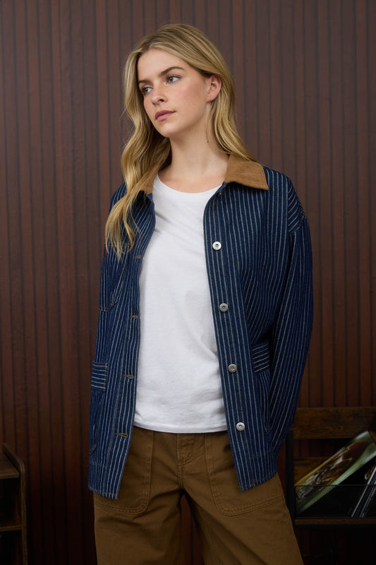  Sheldon Striped Denim Jacket, Indigo