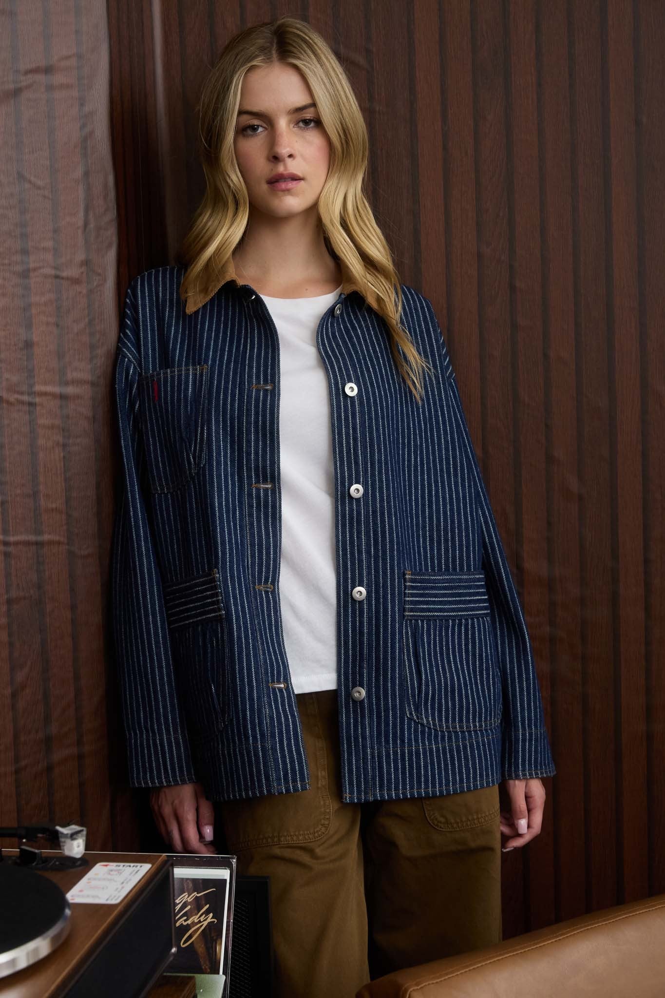  Sheldon Striped Denim Jacket, Indigo