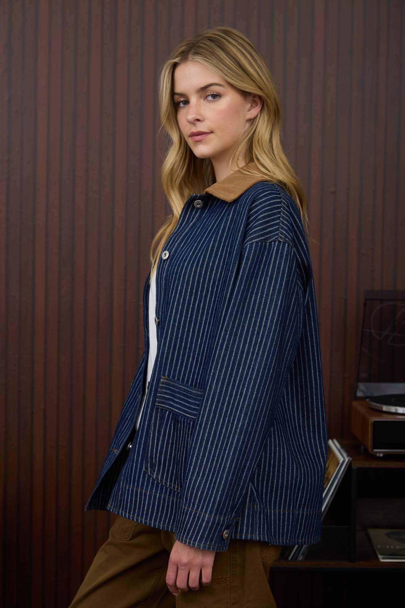  Sheldon Striped Denim Jacket, Indigo