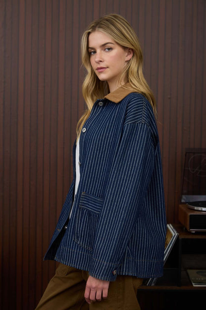  Sheldon Striped Denim Jacket, Indigo