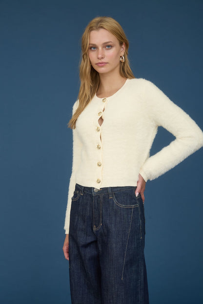  Dallas Fuzzy Knit Cardigan, Cream