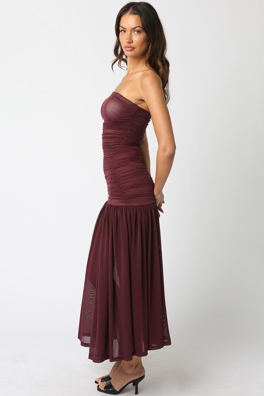 Lenora Strapless Fitted Maxi Dress, Burgundy