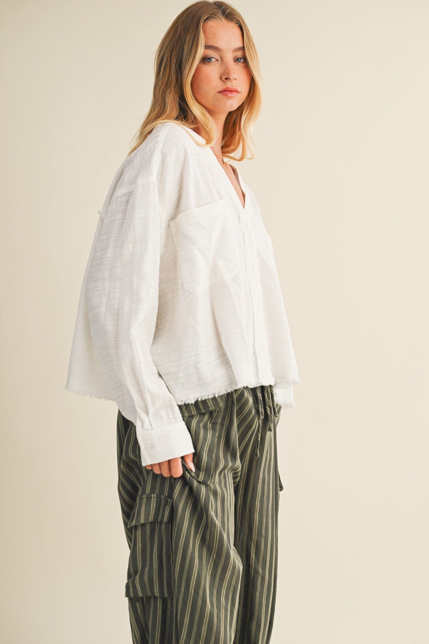  Cove Raw Edge Blouse, White