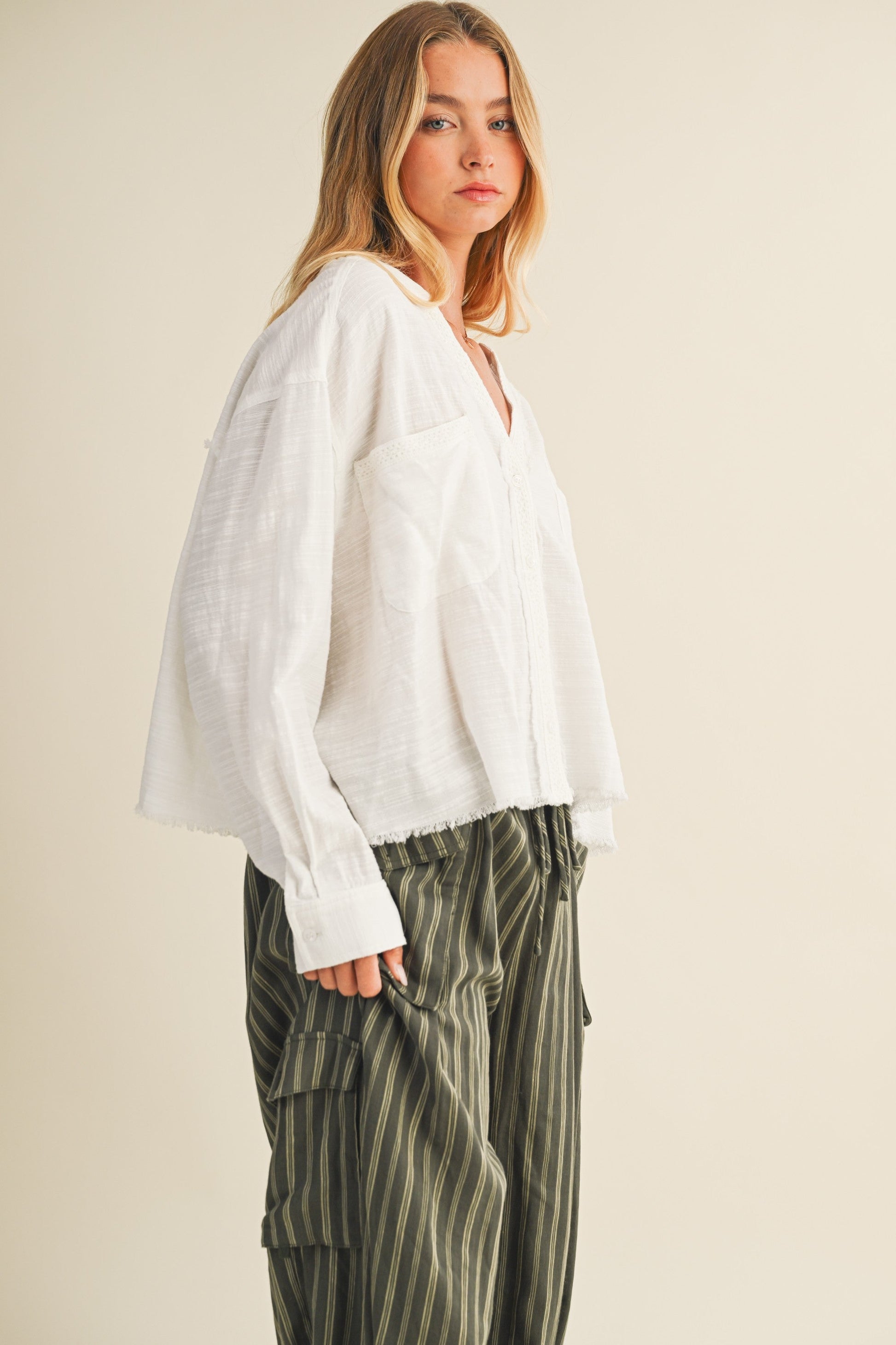  Cove Raw Edge Blouse, White