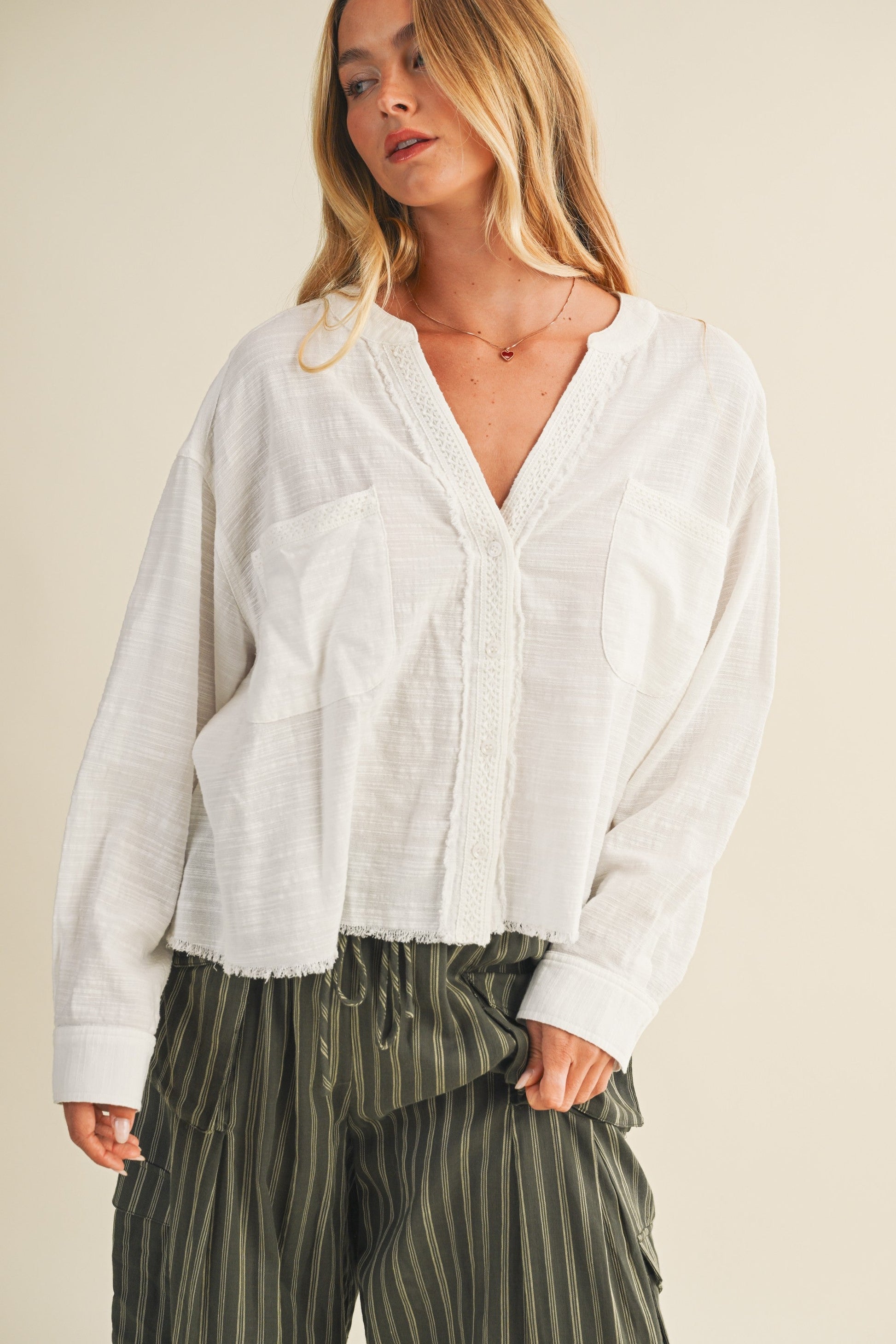  Cove Raw Edge Blouse, White