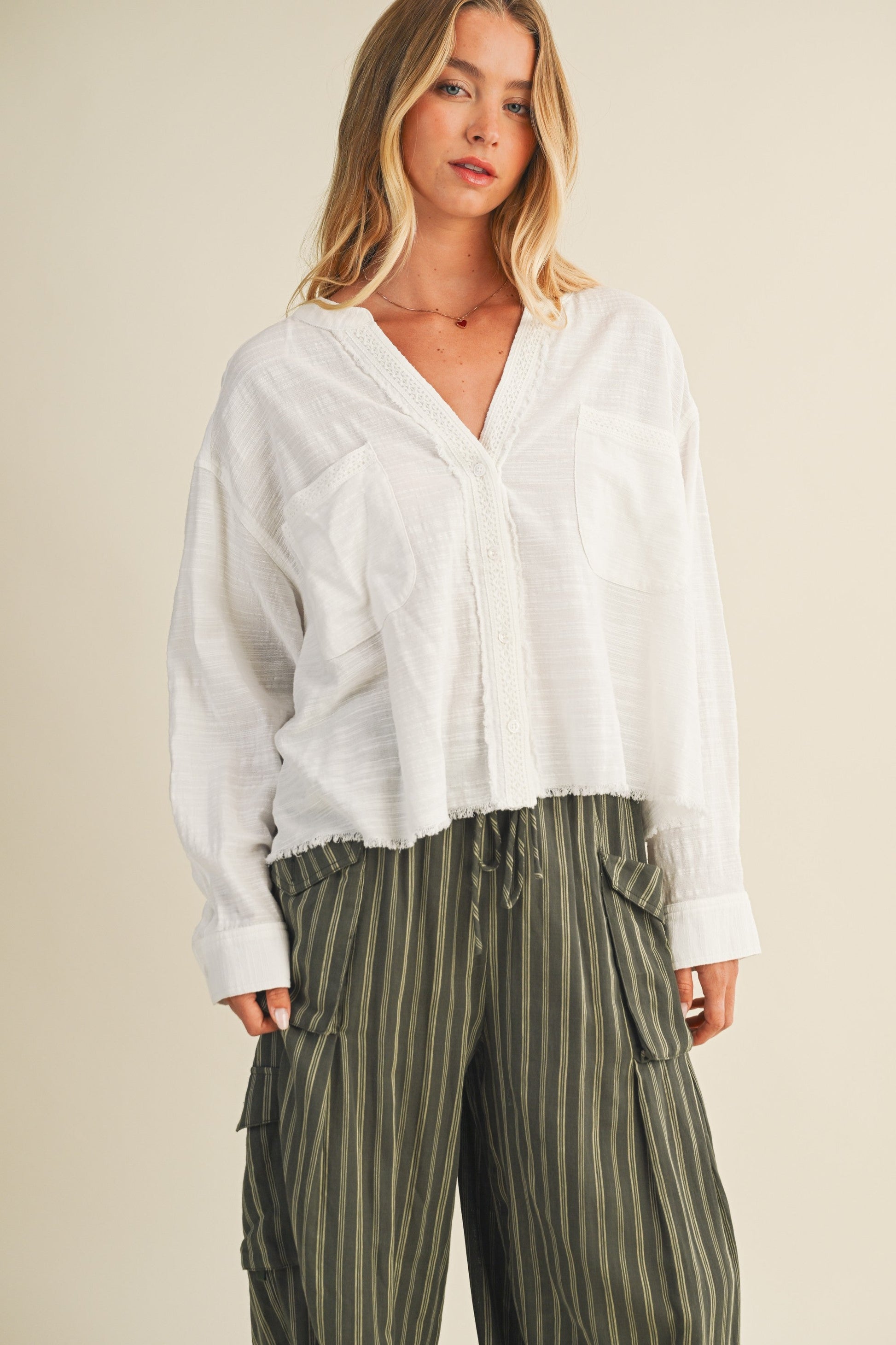  Cove Raw Edge Blouse, White