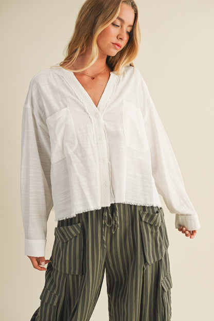  Cove Raw Edge Blouse, White