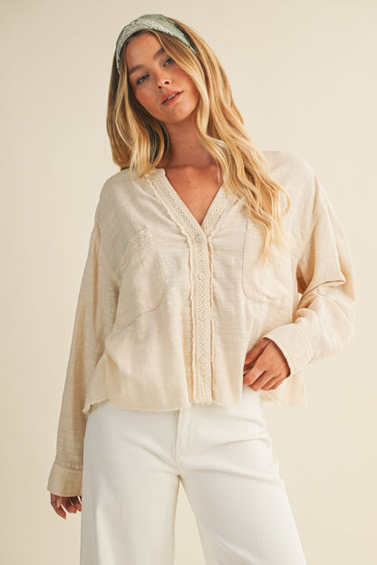  Cove Raw Edge Blouse, Oatmeal