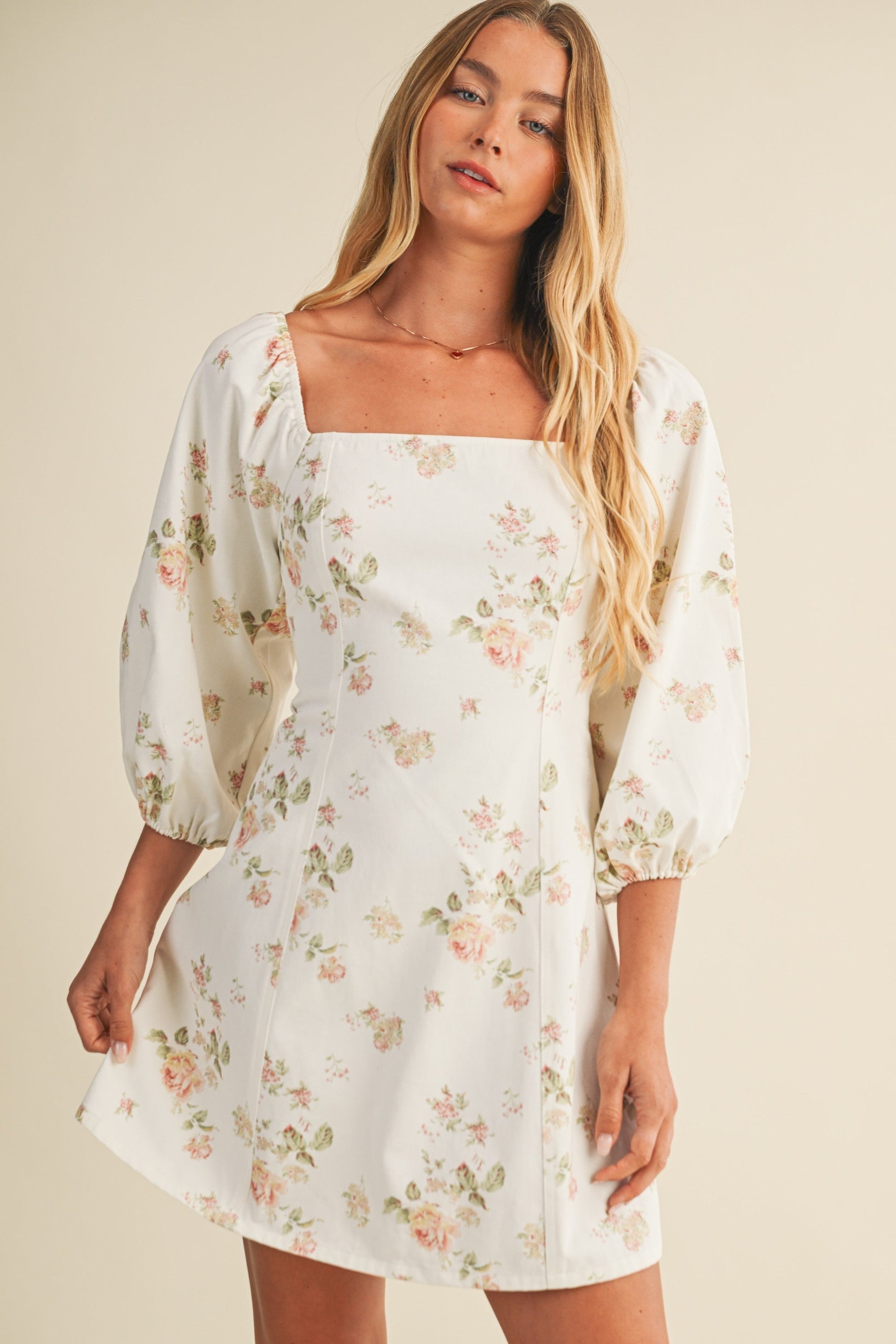  Evelynn Floral Dress, White