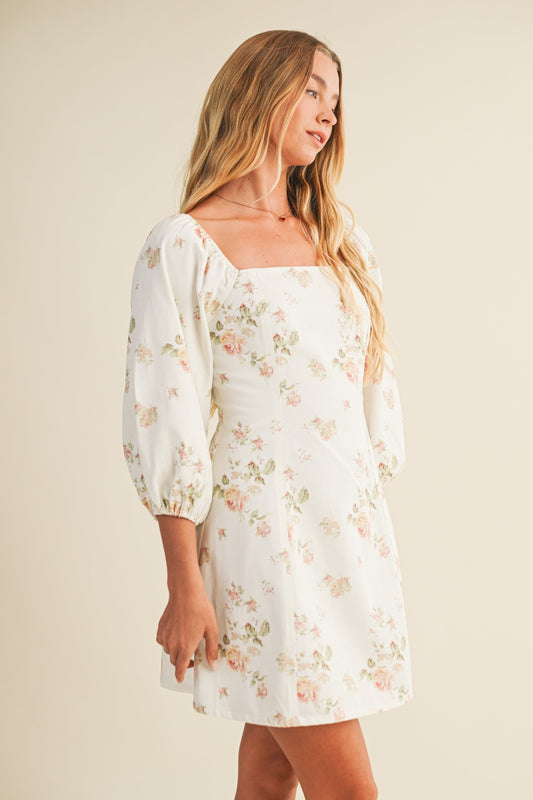  Evelynn Floral Dress, White