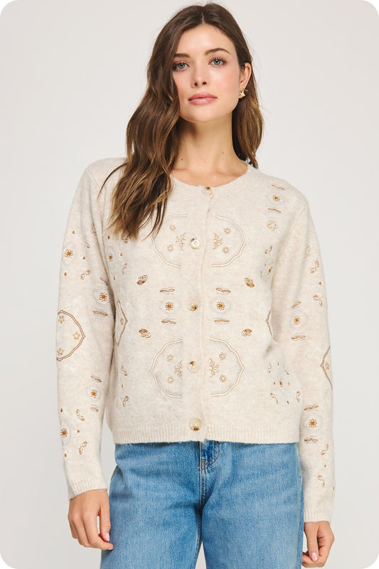  Amber Soft Knit Cardigan, Oatmeal