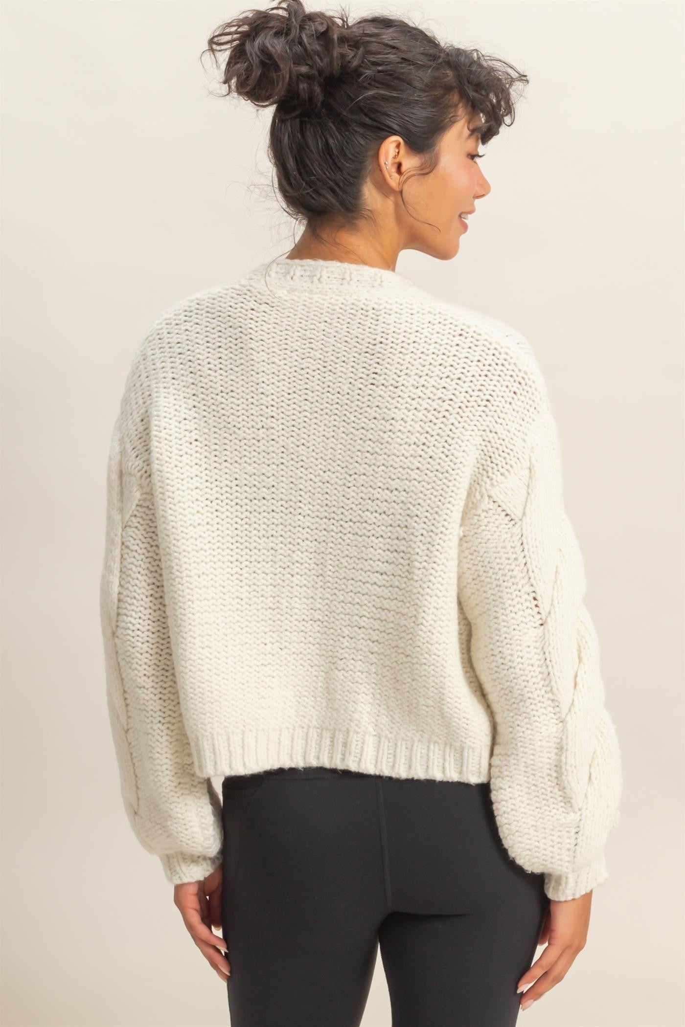  Kennedy Cable Knit Cardigan, Whip Cream