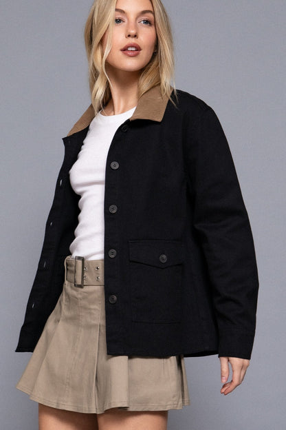  Elisabeth Corduroy Collared Work Jacket, Black