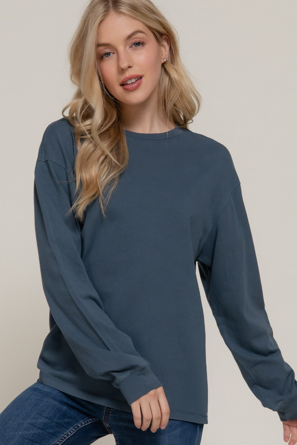  Raine Round Neck Garment Dye Tee, Ink Navy