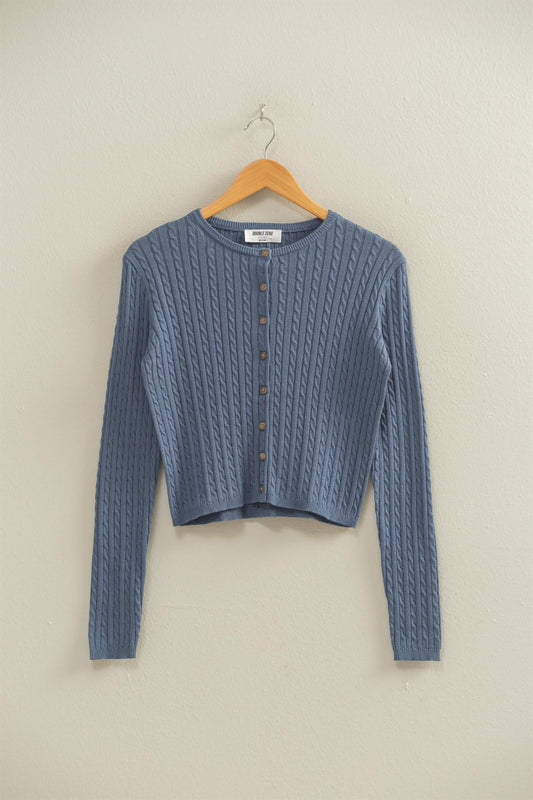  Iris Cable Knit Cropped Cardigan, Dusty Navy
