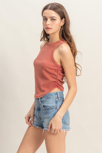  Taytum Mineral Washed Ruched Tank, Brick
