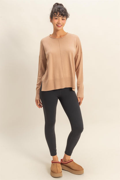  Kenzie Roll Neck Seam Front Sweater, Dark Taupe