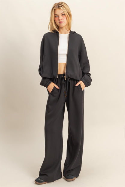  Nora Drawstring Hem Hoodie, Black