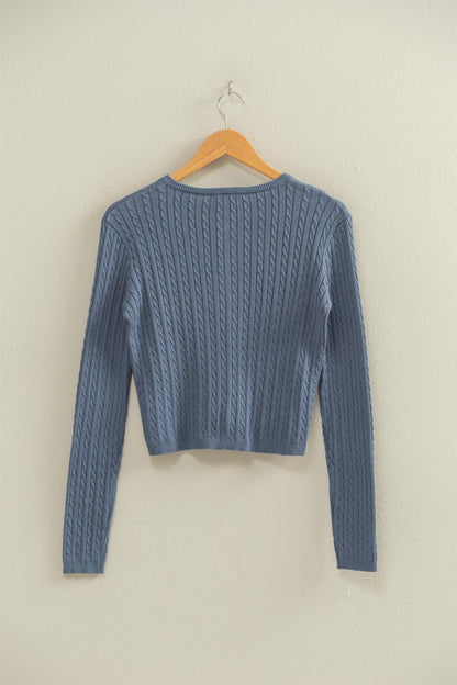  Iris Cable Knit Cropped Cardigan, Dusty Navy