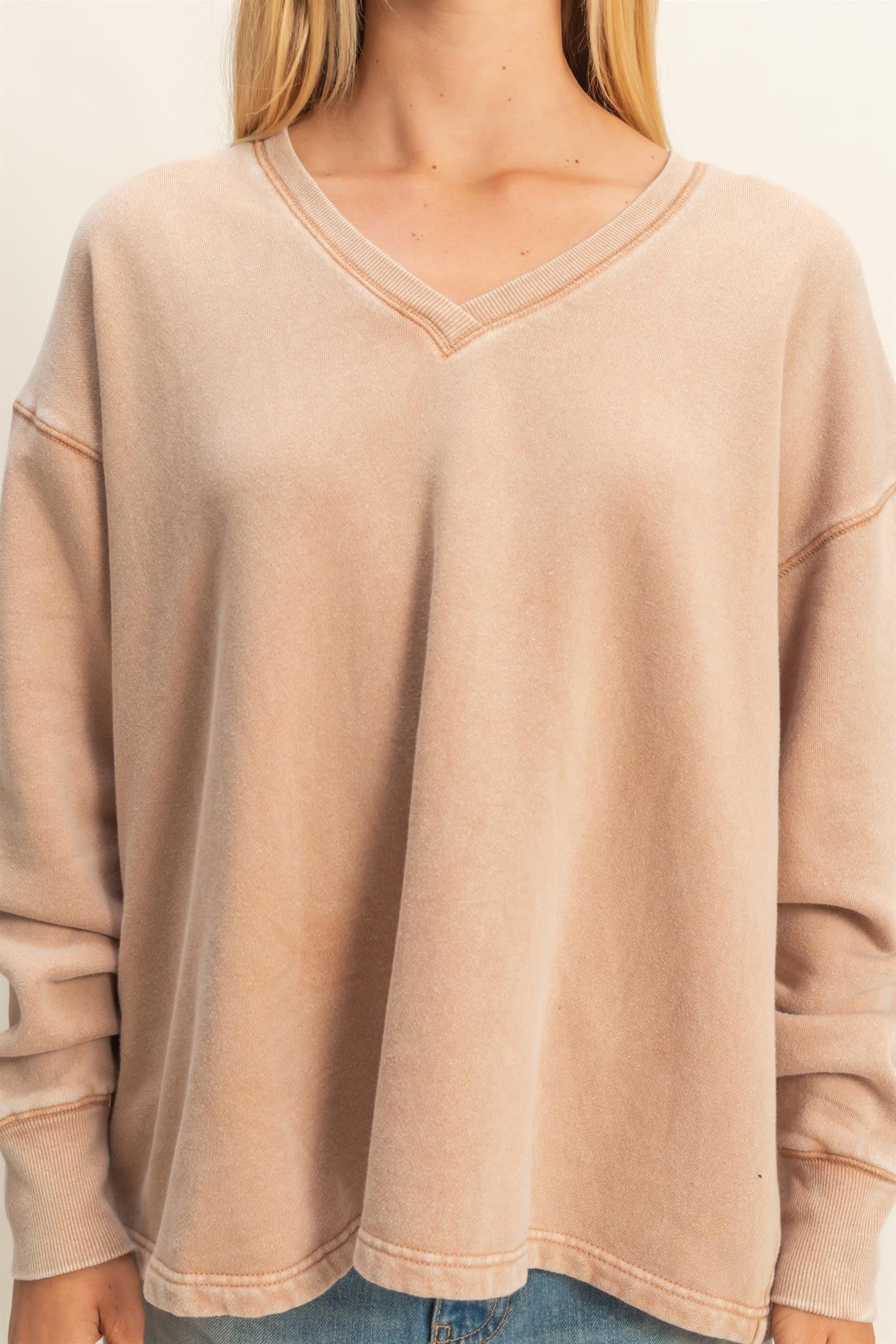  Melody Oversized V-Neck Sweatshirt, Dark Taupe