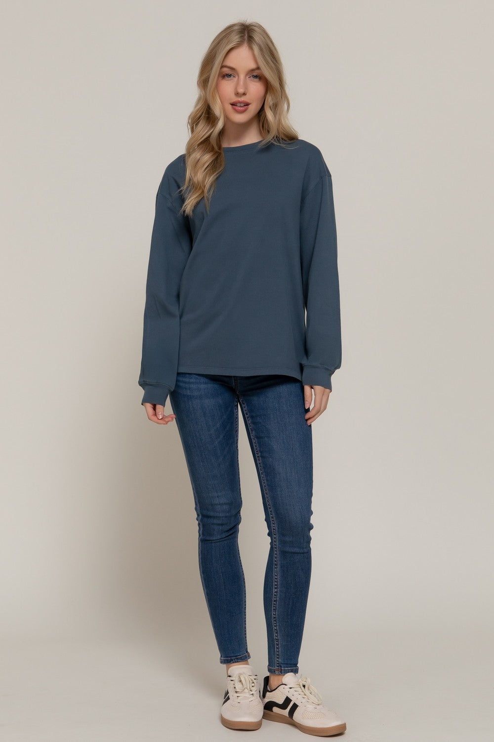  Raine Round Neck Garment Dye Tee, Ink Navy