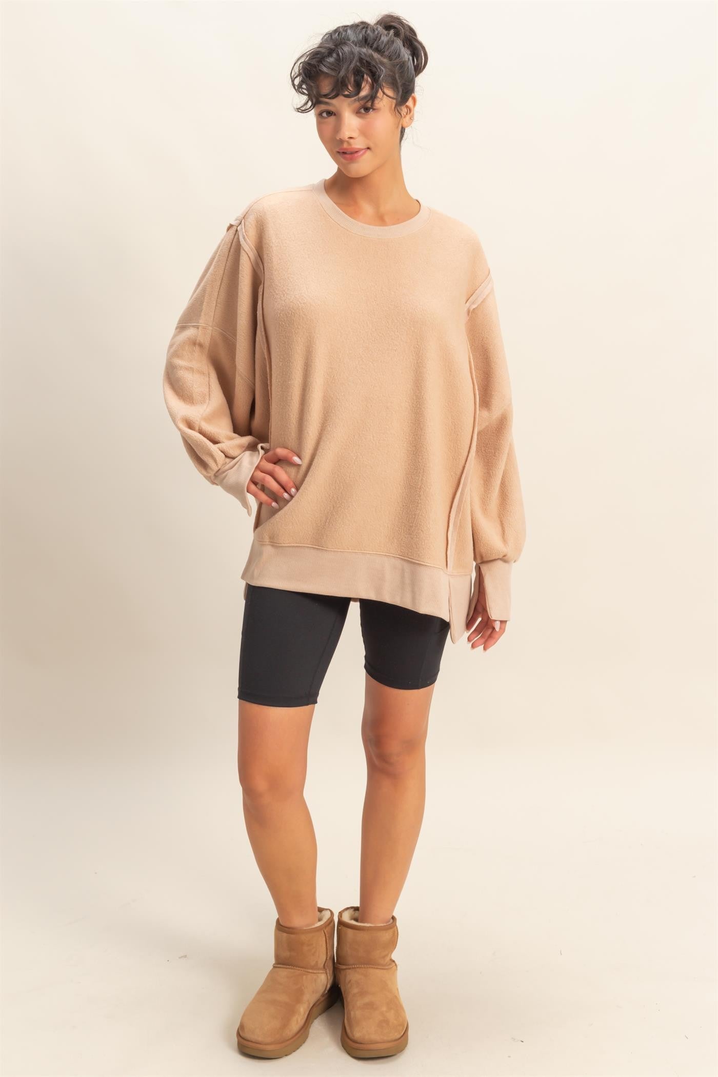  Millie Oversized Crewneck Sweatshirt, Dark Taupe