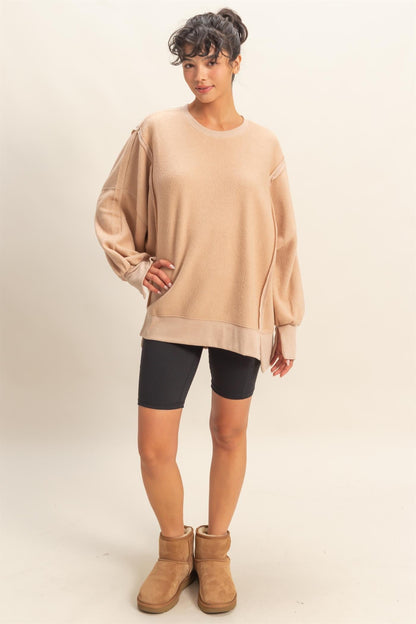  Millie Oversized Crewneck Sweatshirt, Dark Taupe
