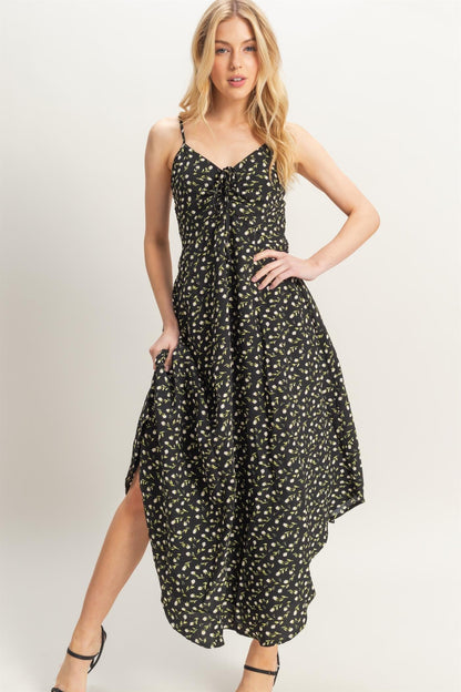 Halle Ditsy Floral Sleeveless Midi Dress, Black